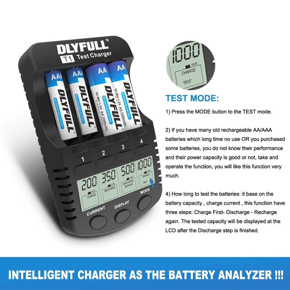 DLYFULL LCD Intelligent NI-MH AA&AAA Battery Charger With USB Port & UK Adapter + Fast Charge + Smart Test