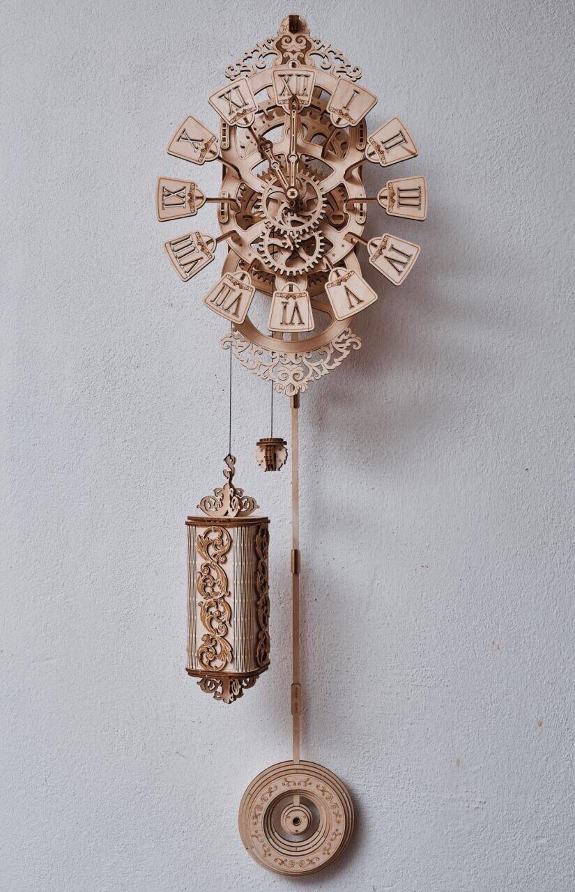 Wood Trick Pendulum Wall Clock Kit to Build, Wooden DIY 3D Wooden