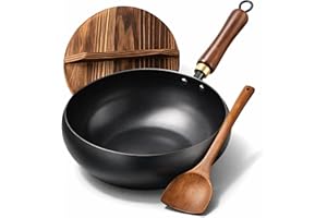 Traditional Forged Big-Belly Pot - Japanese-Style Big Belly Iron Wok with Wooden Lid, Nitrided Rust-Resistant & Uncoated Non-
