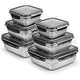 CLWVPCOT 6 Pack Stainless Steel Food Storage Containers with Leak-Proof Lids, 2 Sets (12/24/40 oz) Reusable Metal Meal Prep Lunch Boxes, BPA-Free, Dishwasher Safe for Sandwich, Snacks & Fruit (Black)