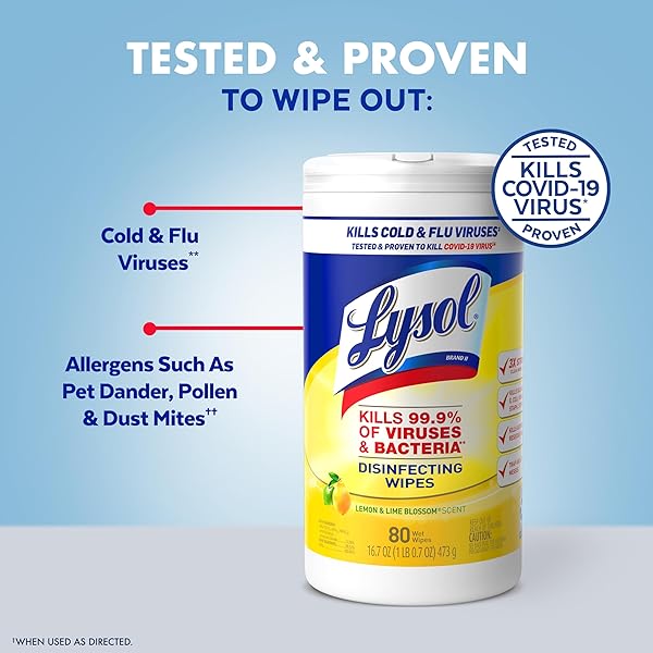 LYSOL DISINFECTING WIPES BUNDLE, HOME APARTMENT DORM ROOM ESSENTIALS AND CLEANING SUPPLIES, ALL PURPOSE CLEANER, MULTI-SURFACE CLEANING WIPES, LEMON AND LIME SANITIZING WIPES BUNDLE, 80 COUNT