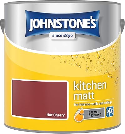Johnstone's Kitchen Paint Hot Cherry Matt Finish Grease Resistant 2.5L