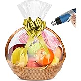 Yeumk Shrink Wrap Bags for Christmas Gift Baskets 20x22 Inches 10 Pack Clear Cellophane PVC Heat Shrink Bags for Gift Wrapping Halloween Easter Valentine's Day Mother's Day
