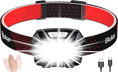 Blukar Head Torch Rechargeable 2000L LED Headlamp IPX5 6 Modes USB-C