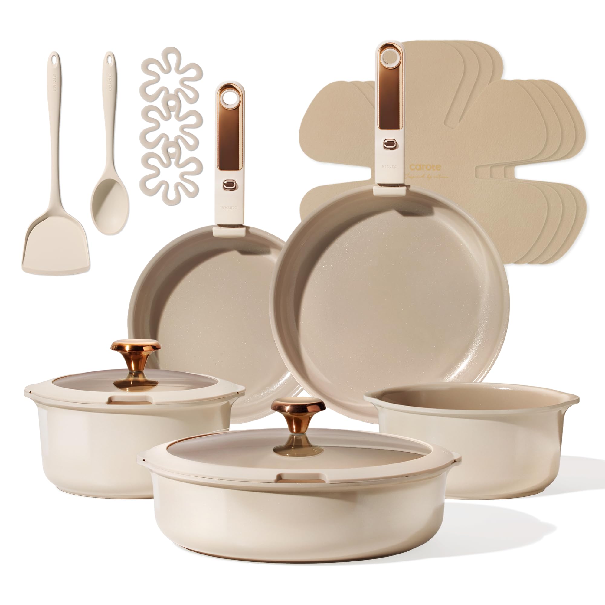 CAROTE 18Pcs Ceramic Cookware Set with Detachable Handle, Pots and Pans ...