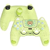 PlayVital for PS5 Controller Skin Cover - Cute Spring Lesser Panda Silicone Case for PS5 Controller with Thumbstick Caps & Sticker - Full Protection, Charging Dock Compatible - Eustoma Green