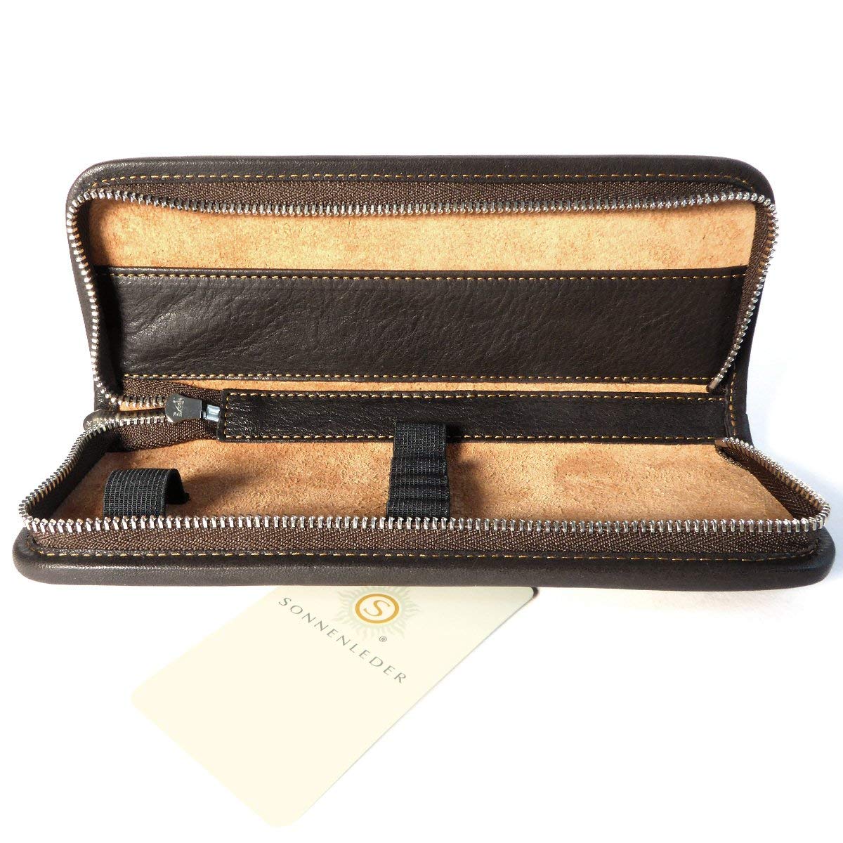 Sonnenleder "Kluge" High Quality Leather Multipurpose Pencil Case, Color: Mocca, Natural Leather * Made in Germany