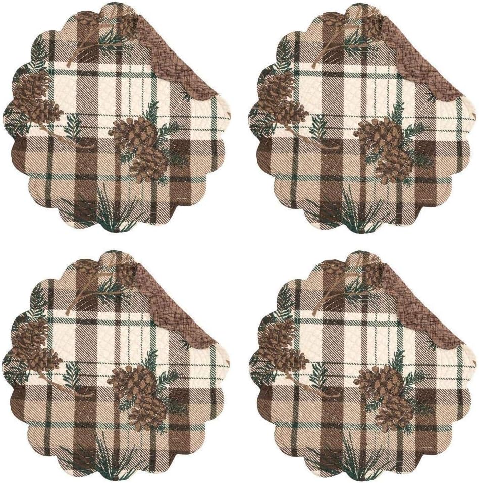 KIG Exclusives Lookout Lodge Brown Rustic Plaid 17" Round Placemat Set of 4