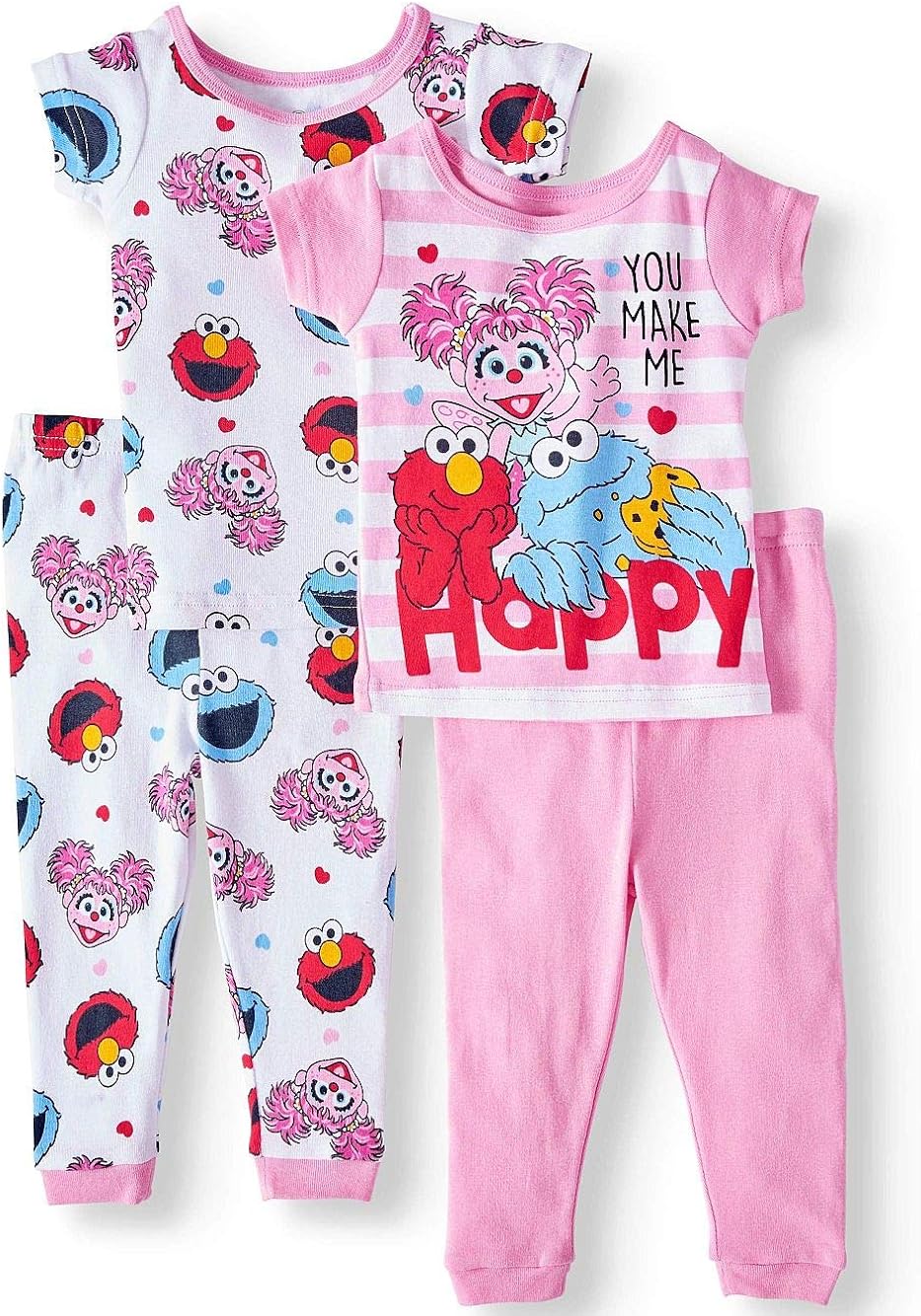 Amazon Com Toddler Girl S 4 Piece You Make Me Happy Abby Elmo And Cookie Monster Pajama Set 4t Clothing