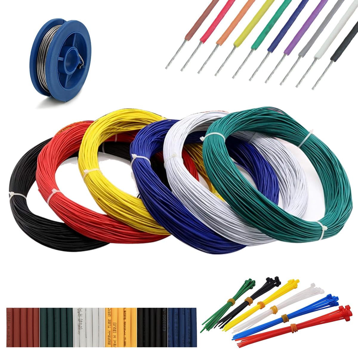 UL1569-16AWG Electronic Wire Electrical Equipment Wiring Kit Solid Copper Tinned Copper Stranded Connector Wire DIY Electronics High Temperature Resistant Wire, Tools Included (9.84 Feet X 6 Colors)