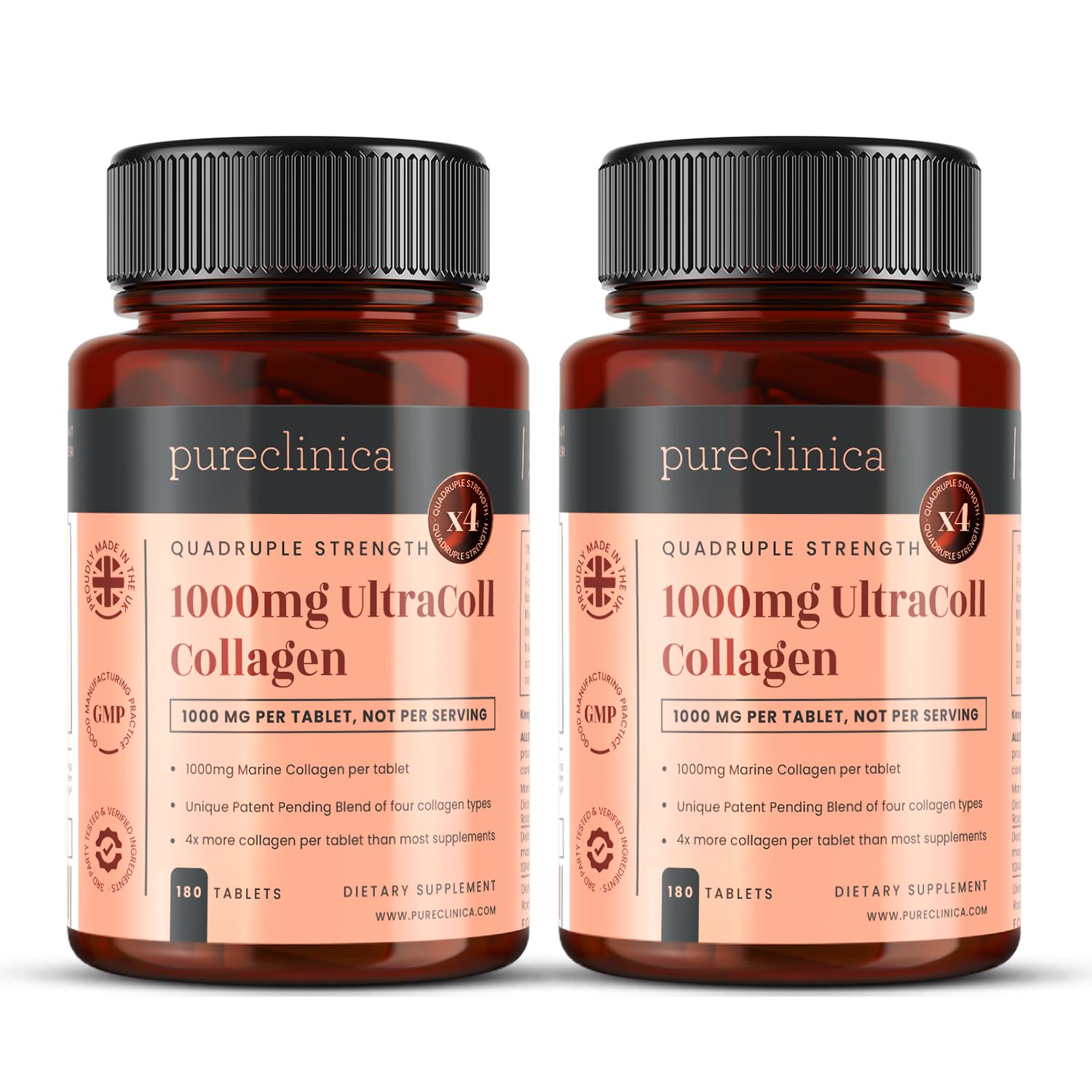 UltraColl Marine Collagen 1000mg x 360 Tablets (2 Bottles of 180) - 12 Months Supply. The only Patented Anti-Aging Collagen Types I, II, III, and VII