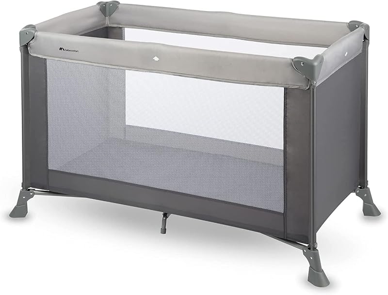 Soft Dreams Lettino per bambini 0-3 Anni (0-15 kg), Culla da Campeggio con Materasso incluso in fibra di legno e schiuma (60x120 cm), Pieghevole, Borsa da trasporto, Grey Mist