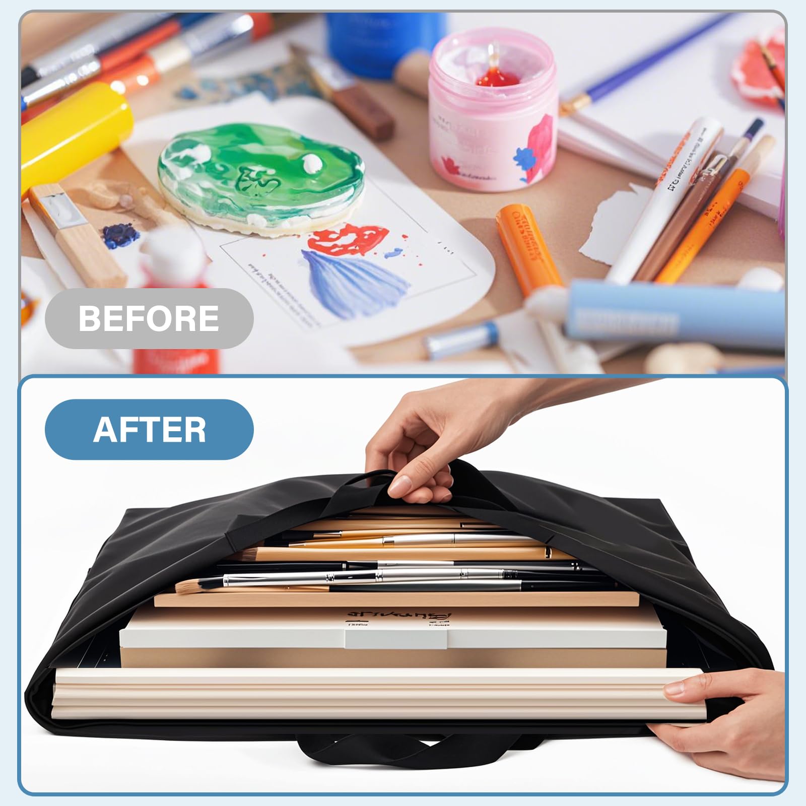 ZKOO Art Portfolio Bag, Light Weight Art Canvas Portfolio Case with Nylon Shoulder Strap, Carrying Storage Case for Artwork, Poster, Sketching, and Drawing (Compatible 18 * 24 Inch-Black)