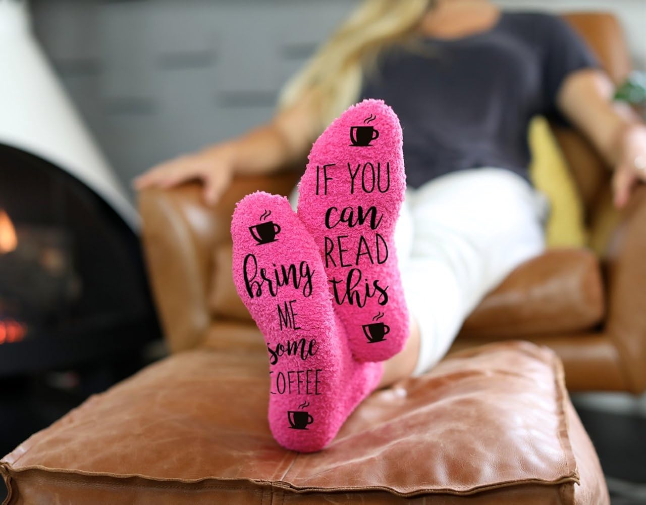 Wife Friend or Grandma Novelty Cupcake Packaging for Her Bring Me Coffee Fuzzy Pink Socks Birthday Gift Idea for Women Mom 1 Pair Christmas Stocking Stuffers Sister
