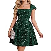 Bridesmay Women's Sequin Square Neck Mini Prom Dresses, A Line Short Cocktail Party Dresses