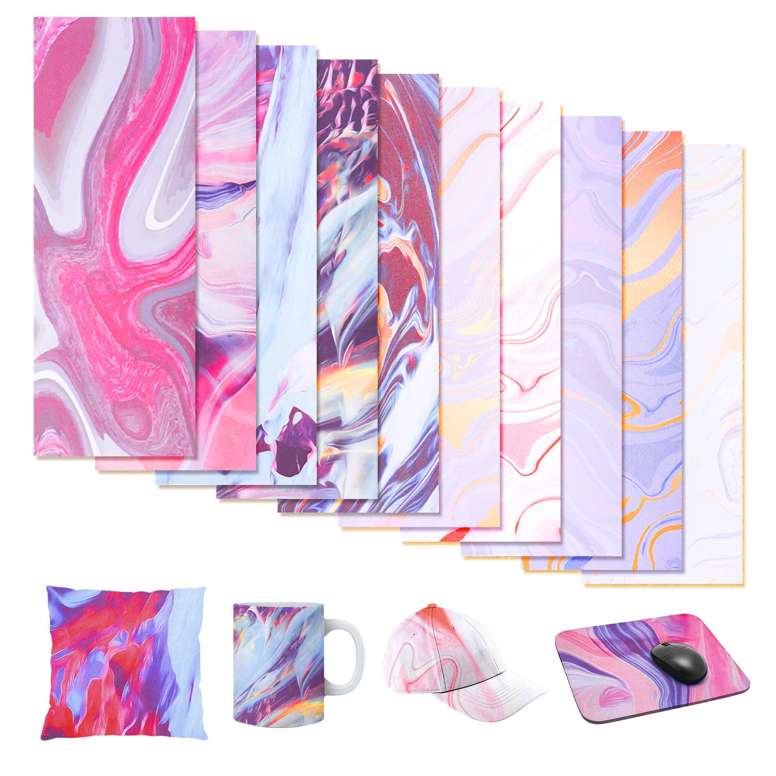 Abeillo 10 Sheets Infusible Ink Transfer Sheets for Mug Press, Watercolor Infusible Ink Sheet, Pre-Printed Sublimation Transfer Paper for Mug Coasters Fabric, 12" x 4.5" (Marbled)