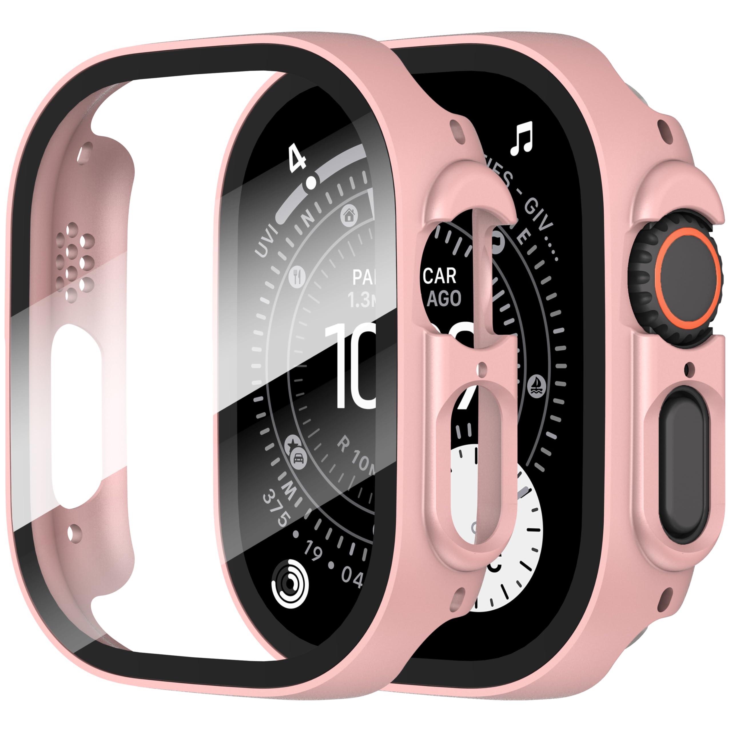 Diruite 2-Pack Screen Protector for Apple Watch Ultra 3/2/1 49mm Tempered Glass Case,All Around Hard Matte PC Protective Cover,Rose Gold,49mm