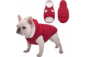 SAWMONG Dog Fleece Hoodie, Windproof Waterproof Dog Coat Fleece & Cotton Lined Warm Dog Jacket, Cold Weather Pet Apparel Clothes Vest for Small Medium Large Dog (L: Length 15", Chest 17.3"-20", Red)