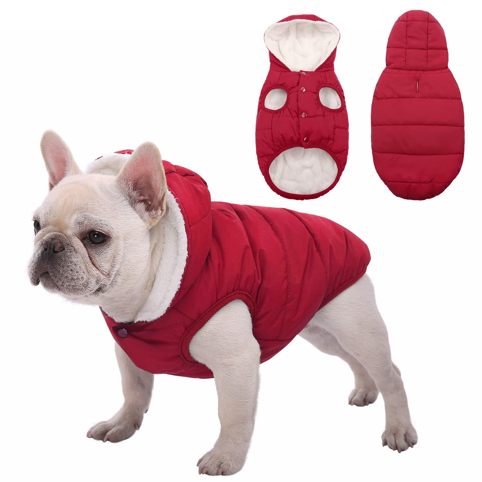 Fleece Hoodie for Dogs - Windproof Waterproof Coat, Winter Warm Jacket, Cold Weather Pet Apparel Clothes Vest for Small Medium Large Dogs (XS, Red)