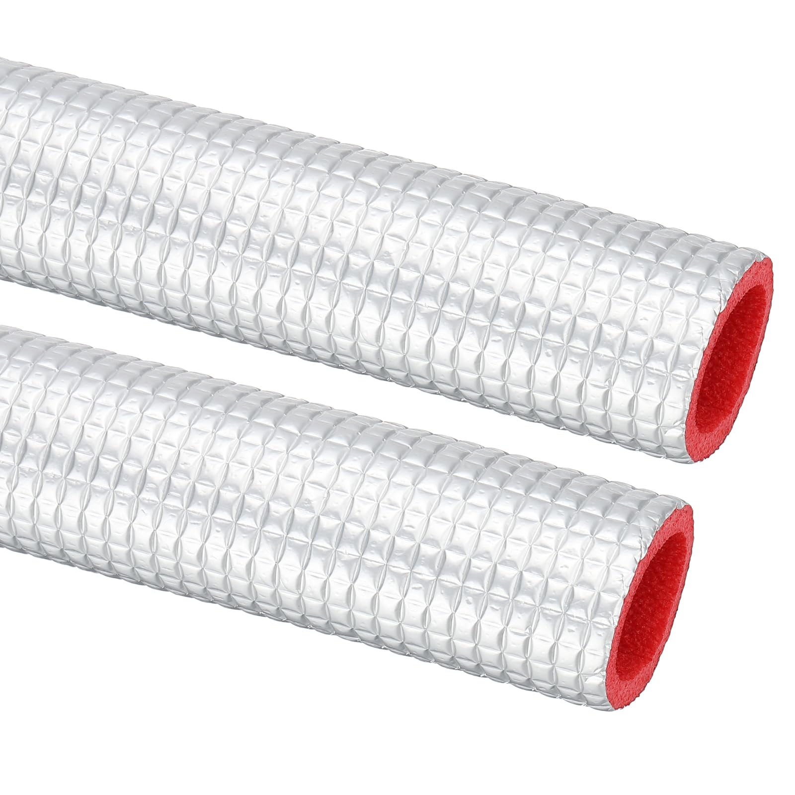 PATIKIL 6.6Ft Pipe Insulation Foam Tubing, 2Pcs 1"(25mm) ID 1-7/16"(37mm) OD Heat Preservation Foam Tube Cover Wrap with Aluminum Foil for AC Unit Air Conditioner Water Pipe, Silver Red