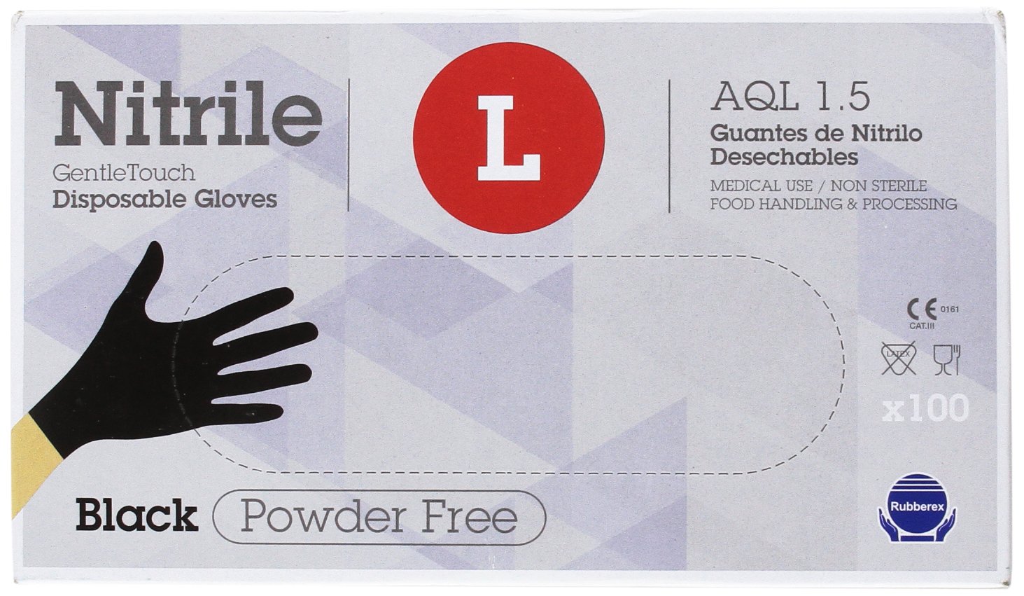 Gentle Touch 0646 Glove Disposable Nitrile, Size L, Black