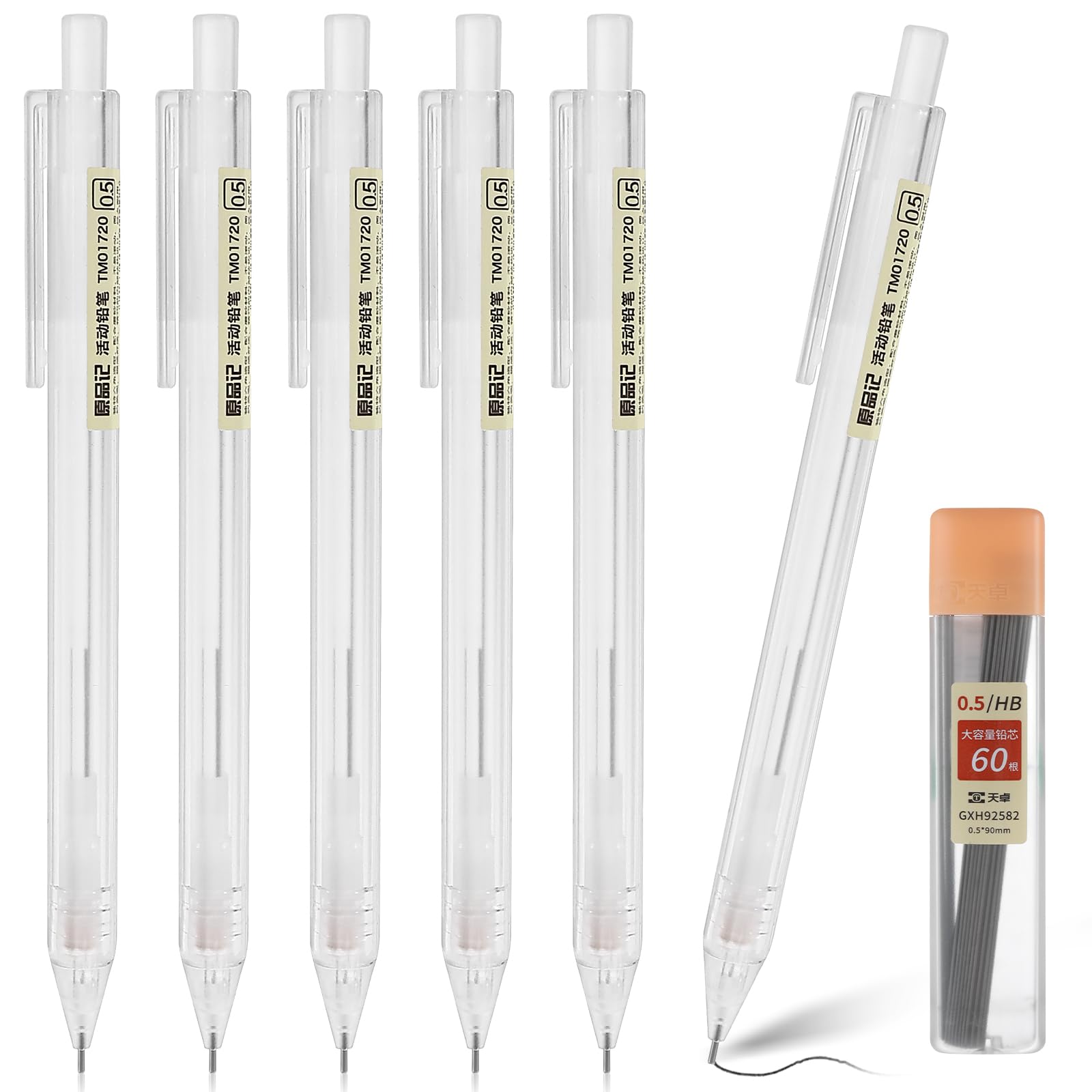 Photo 1 of TIESOME 6PCS Novelty Mechanical Pencil Set, 0.5mm Transparent Pen Shell Pencils with 60pcs Lead Refill, Suitable for Drafting, Sketching, Art Class, Writing, and More