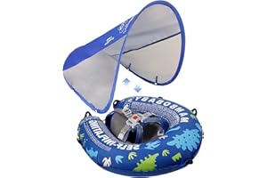 HECCEI Mambobaby Newest Compressible Folding Baby Self-Inflating Float with Sun Canopy – Blue