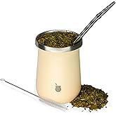 Materos Yerba Mate Cup and Bombilla Set – Double-Walled Stainless Steel Cup with Bombilla Straw & Cleaning Brush, Traditional Mate Tea Gourd – Stainless Steel Mate Cup / 8 oz