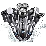 Roziapro Electric Razor for Men Rotary Shaver Beard Trimmer Nose Trimmer Facial Cleansing Brush 5 in 1 Cordless Waterproof Fast Charging