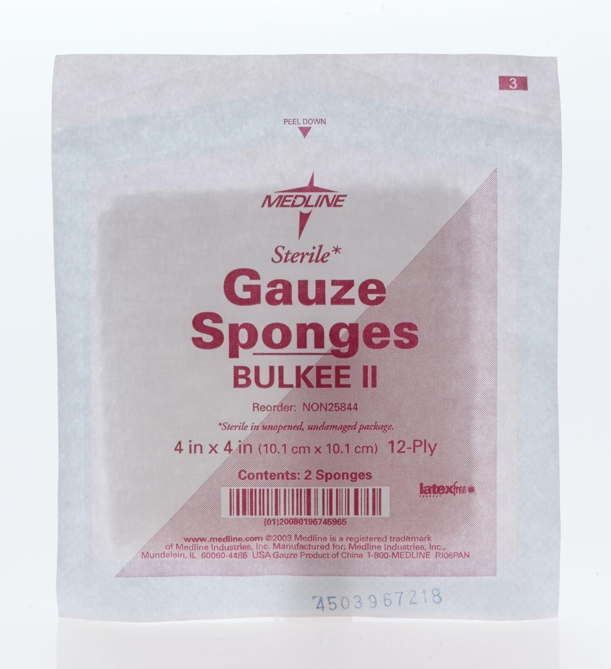 Medline Sterile Bulkee II Extra Absorbent Super Fluff Sponges, 4" x 4", Ideal for Wound Care, Box of 25 Packs, Packs of 2
