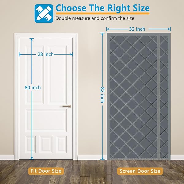 MAGNETIC THERMAL INSULATED DOOR CURTAIN, 28 X 80 INCH WINTER DOOR COVER CURTAIN SIZE 32 X 82 WATERPROOF THICK INSULATION BLANKET, SIDE OPENING, GRAY