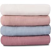 Meracorallo Muslin Swaddle Blanket Silky Soft Receiving Blanket Neutral Swaddle Wrap for Baby Boys and Girls, 47 x 47 inches, Set of 4 Solid Color (White+Blue+Pink+Purple)