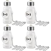 DiCUNO UL Listed E26 Light Socket to Plug Adapter White, Pull Chain, 4-Pack | Pull Chain Light Socket, 2 Polarized Outlet Bulb Splitter, Pull Chain Switch Control, Convert E26 Socket to 2-Prong Outlets