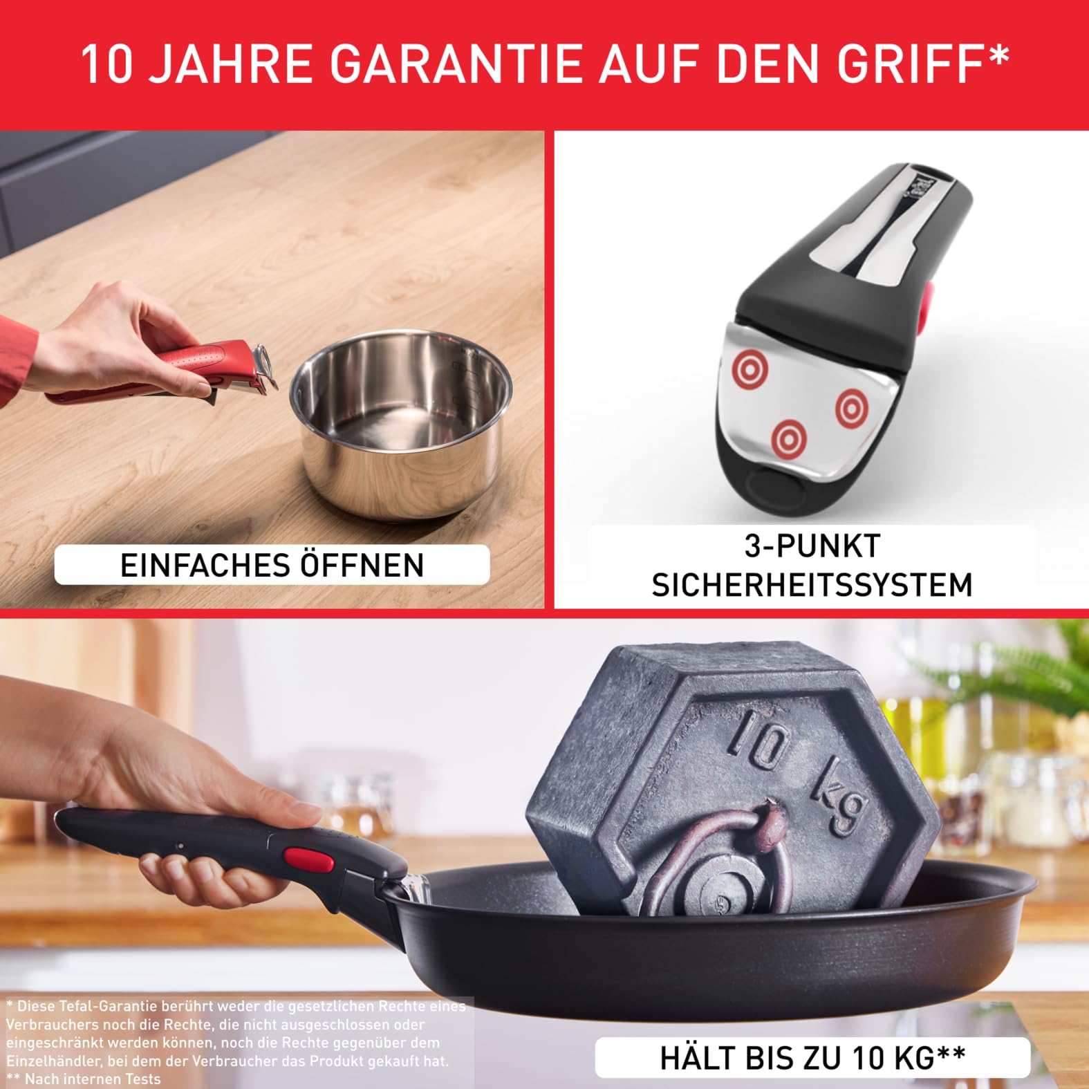 Tefal Ingenio Easy On 3-teiliges Pfannenset abnehmbarer Griff, 24/28 cm, stapelbar, platzsparend, Pfannen mit Antihaftversiegelung, einfache Handhabung und Reinigung, L15993 6