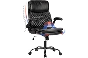 COLAMY Office Chair Executive Computer Desk Chair, Ergonomic Home Office Chair with Padded Flip-up Arms, Adjustable Height and Tilt, Swivel Task Chair with Thick Leather, Diamond Back+Seat, Black