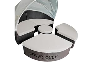 SOWINOS Outdoor Round Daybed Cushion Cover, 75" 5 Piece Set Sunbed Cushion Cover, Water-Resistant Anti-Fade with Zipper Sun Bed Materss Cover, Thick 4 inch 24 Colors Available, Off-White