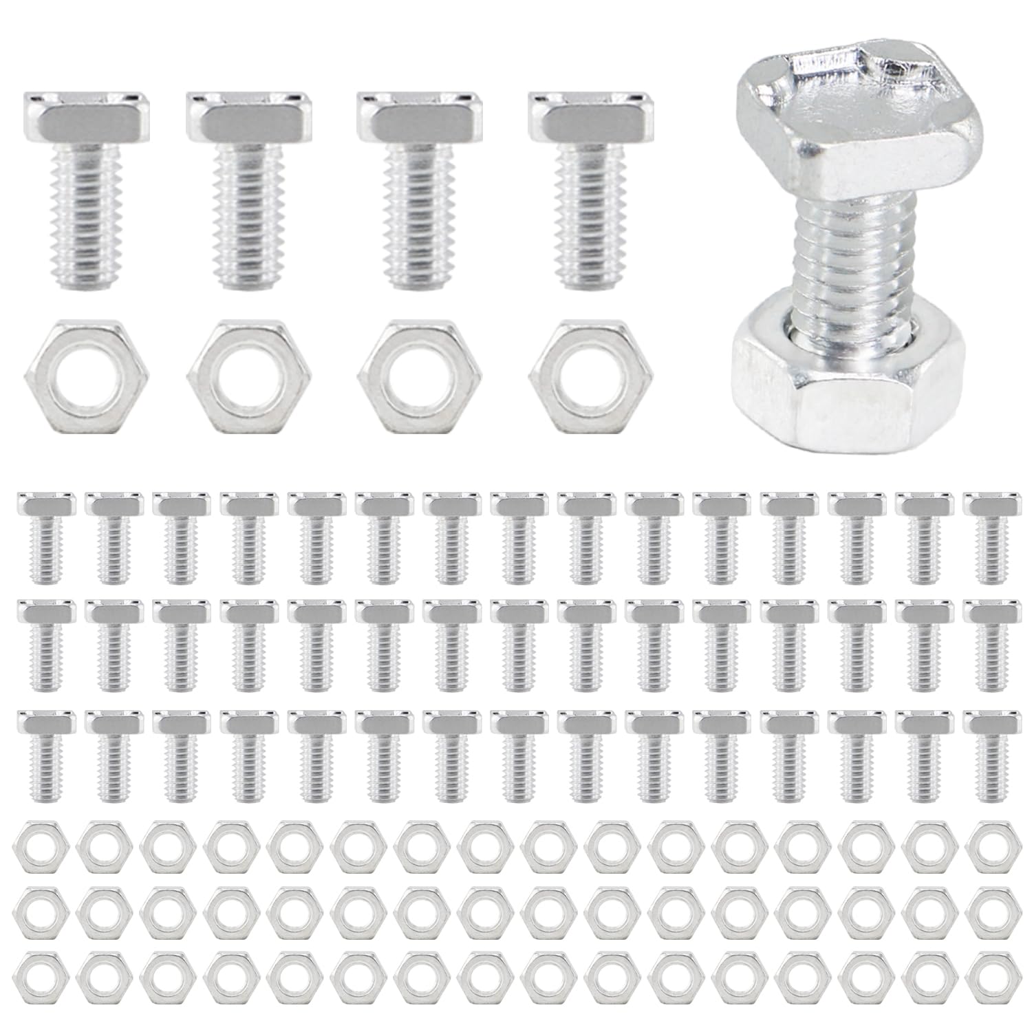 50 Sets Greenhouse Nuts and Bolts,Aluminium Greenhouse Hex Nuts and Square Head Bolts for Building Repairing Green house Necessary Accessories
