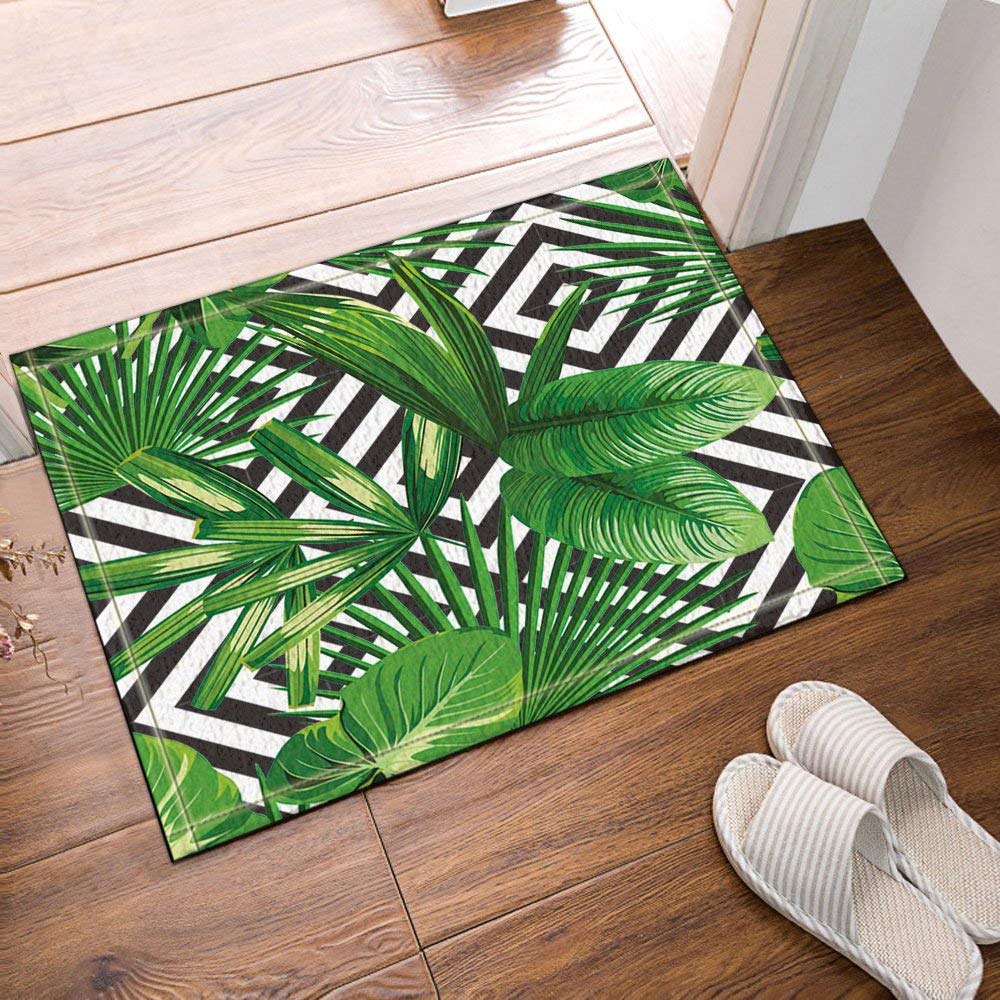 Jungle Plant Tropical Palm Scroll Rugs Slip Resistant Floor Interior Bath Mat Ebay