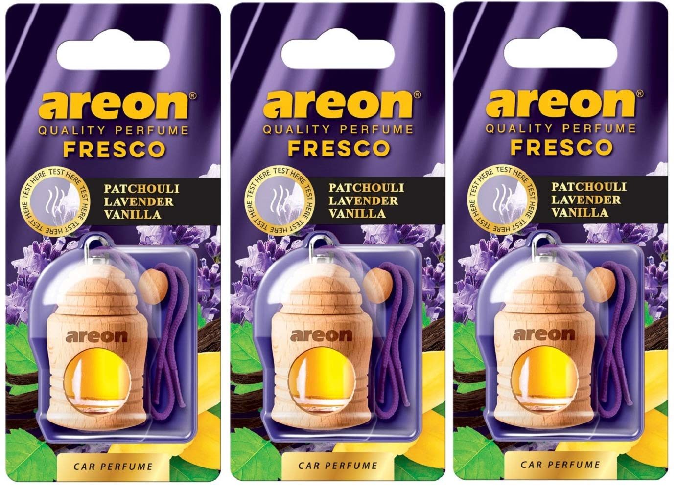 Areon Fresco Car Air Freshener Patchouli Lavender Vanilla 4 Milliliters Multi Pack Of 3
