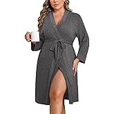 Ekouaer Women Plus Size Robe Knee Length Lightweight Bathrobe Short Kimono Robes with Pockets Maternity Robe 1X-5X