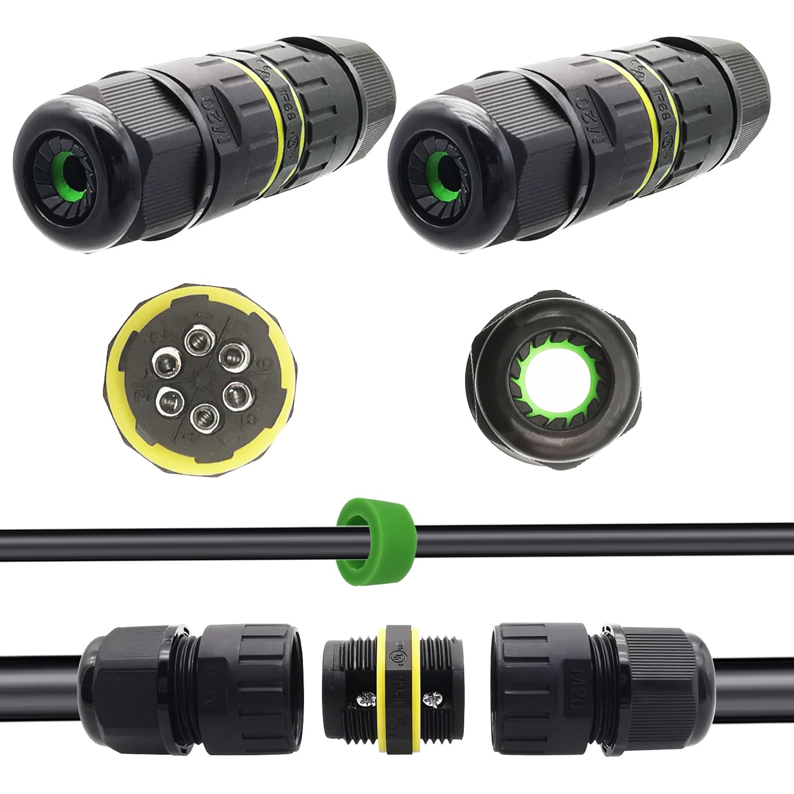 CTRICALVER IP68 Waterproof Junction Box | M20 Outdoor Cable Connector Weatherproof Electrical Connector External Sleeve Coupler, A.W.G: 20-13, for 2 PIN/ 3 PIN/ 4 PIN/ 5 PIN Cables