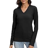 EXCHIC Women's Long Sleeve V-Neck Casual Sweaters Fall Classic Soft Knit Top 2026 Fit Basic Pullover Tops