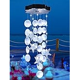Toodour Solar Wind Chimes for Outside, Shells Light Gifts for Mom Grandma Women Wife Girls, Waterproof Solar Outdoor Decorative Mobile Light for Holiday Garden Porch Yard Window Outdoor Decor (White)