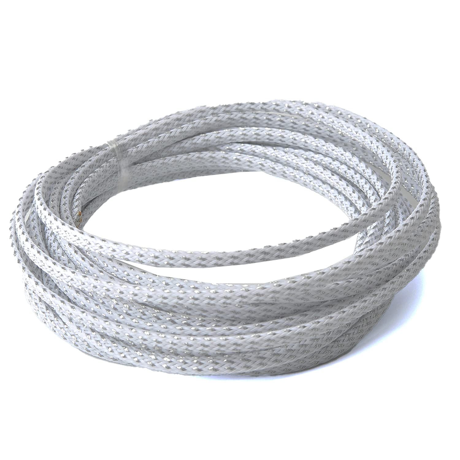 Othmro 5m/16.4ft PET Expandable Braid Cable Sleeving Flexible Wire Mesh Sleeve Silver White
