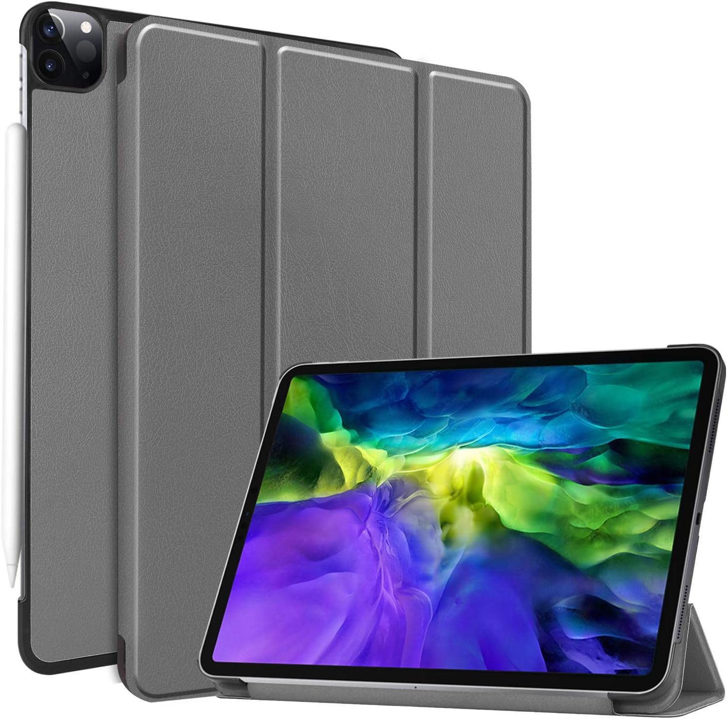 Smart Case for New iPad Pro 12.9 inch 2020 Case 4th Generation, Ratesell Lightweight Smart Trifold Stand Case Cover with Auto Sleep/Wake for iPad Pro 12.9 2020/2018 / Model A2069, A2232 Gray