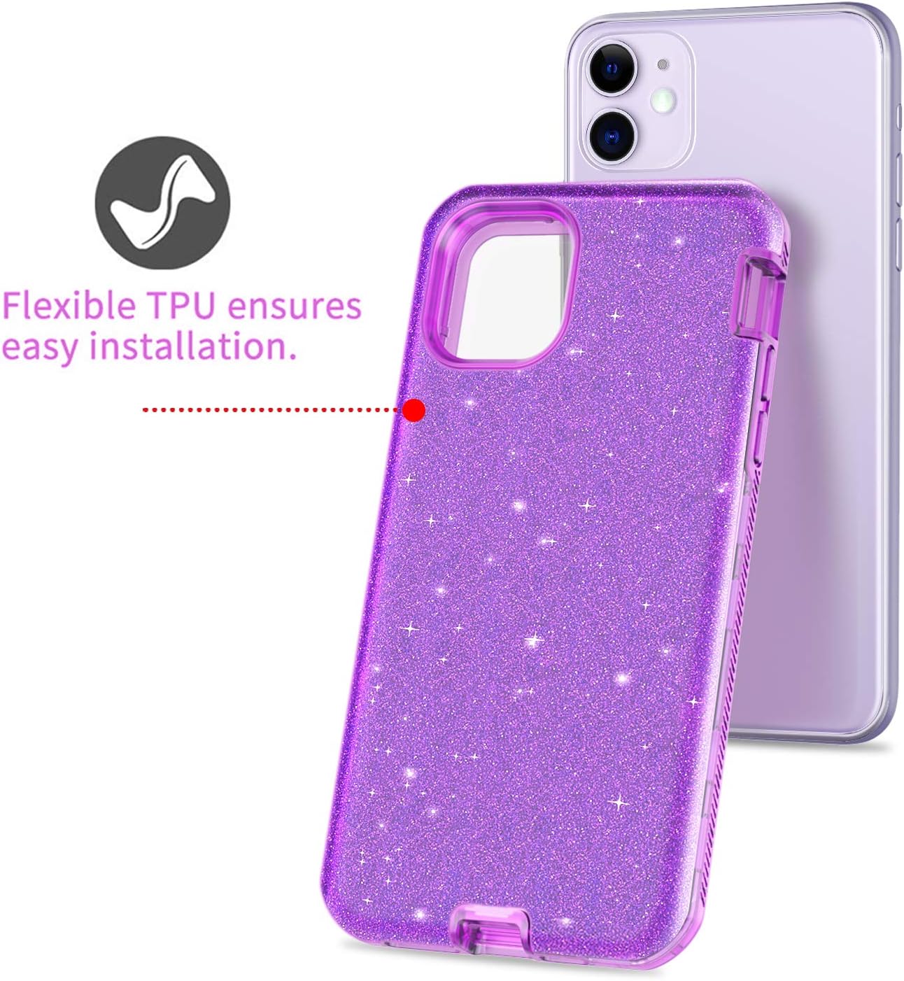 Cases Holsters Clips Lontect For Iphone 11 Case Built In Screen Protector Glitter Clear Sparkly Bling Rugged Shockproof Hybrid Full Body Protective Case Cover For Apple Iphone 11 6 1 19 Clear Silver Glitter