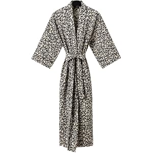 NISAME Women's 100% Cotton Kimono Robe, Lightweight Bathrobe, Long Length, Loose Fit, Belt Closure, with Pockets, One Size