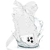 Case-Mate IP68 Waterproof Large Phone Pouch with Bow Design - Travel Beach Cruise Ship Essentials - Floating Phone Case with Crossbody Lanyard for iPhone 17 Pro Max/16 Pro/15/14/13/ S25 - Ivory Pearl