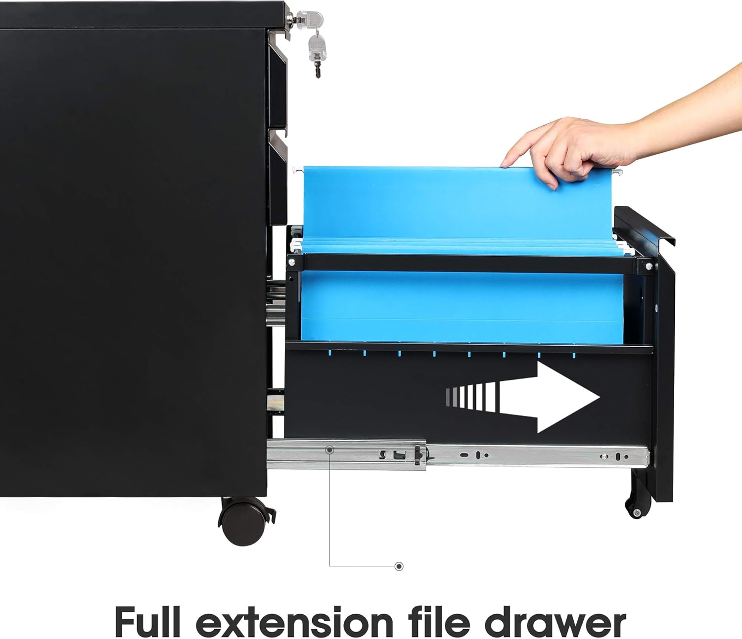 DEVAISE 3 Drawer Locking Mobile File Cabinet for Home Office, Fully Assembled Except Casters, Letter/Legal Size, Black : Office Products