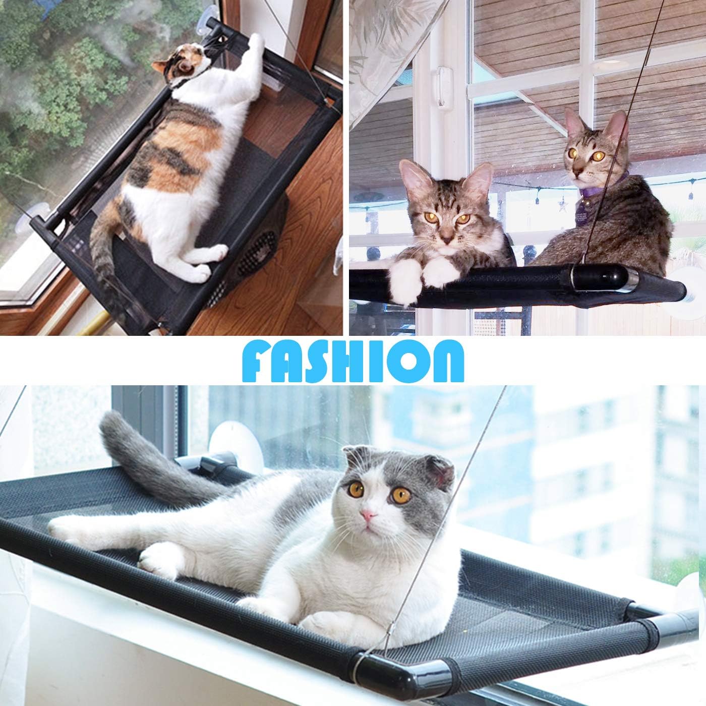 Cat Hammock Bed, Cat Window Perch for Large Big Cat Shelves, Hanging Cat Accessories Furniture for 2 Kitty Pet Animal Kitten Window Seat Cot with 4 Durable Heavy Duty Suction Cups Holds Up to 70lbs : Pet Supplies